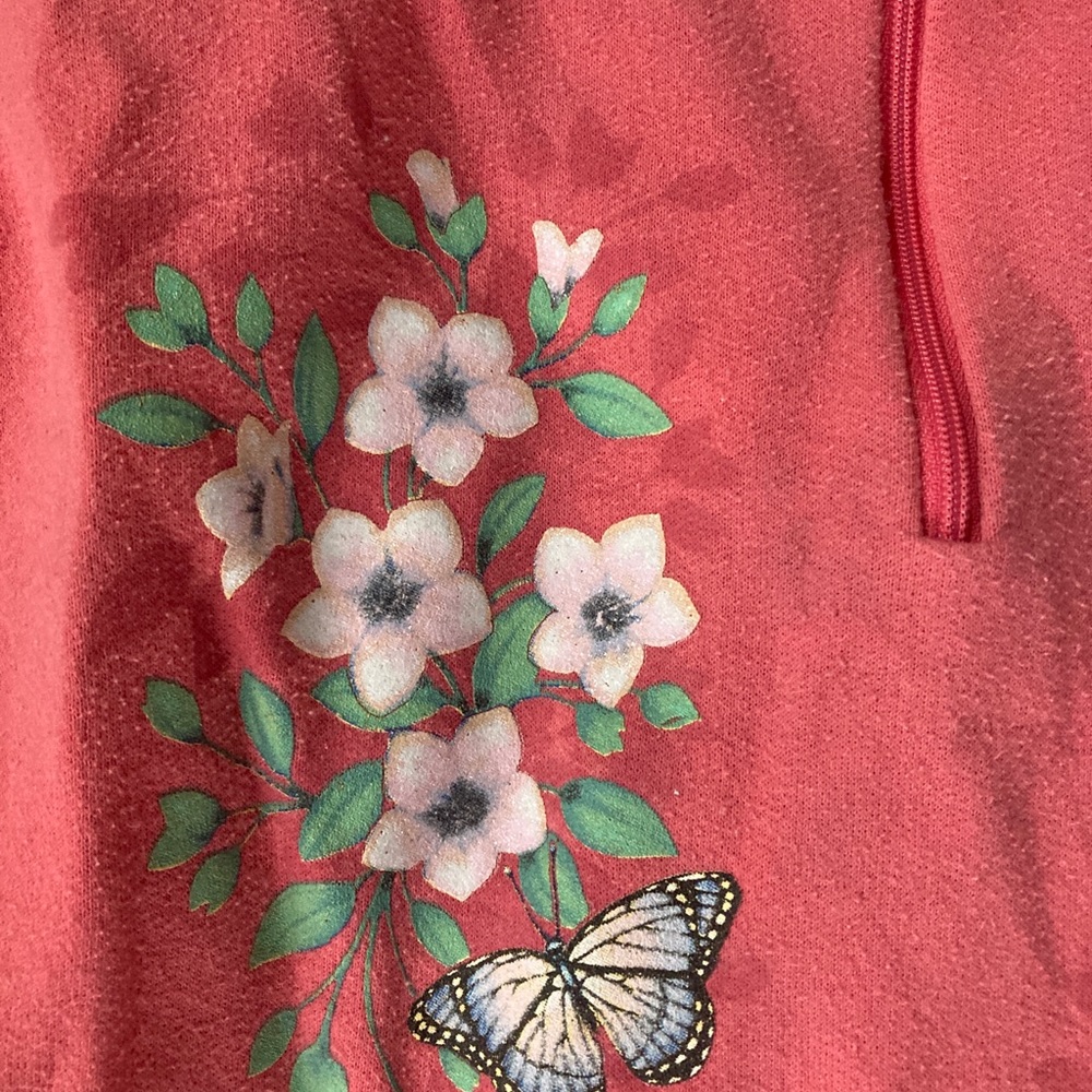 VINTAGE 90s pink butterfly worn in sweatshirt - Picture 2 of 3